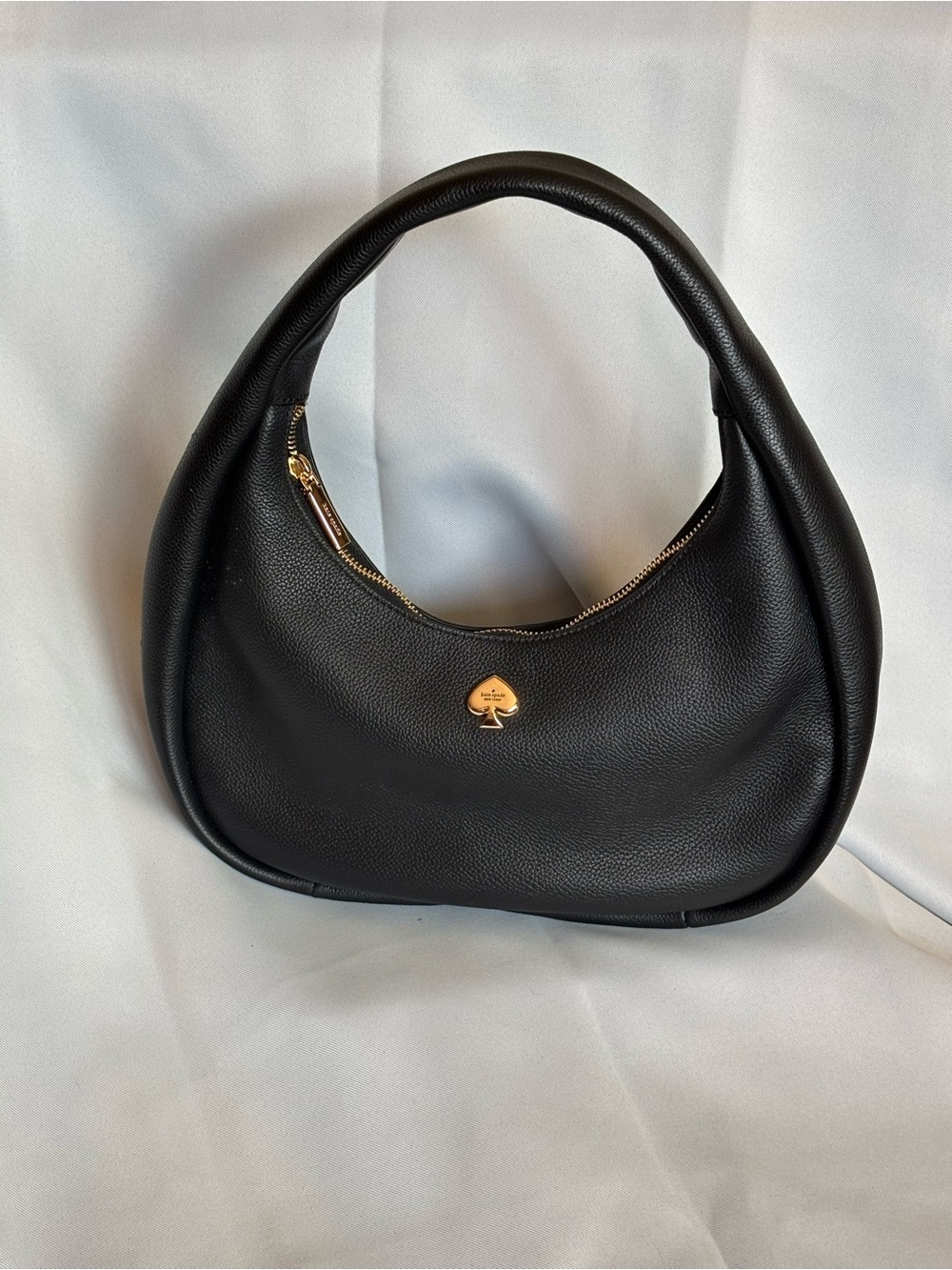 kate spade Black Pebbled Leather Crescent Shoulder Bag with Gold Accent